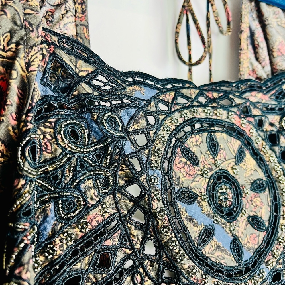 Free People Paisley Mini Dress in Black and Blue - Picture 10 of 13
